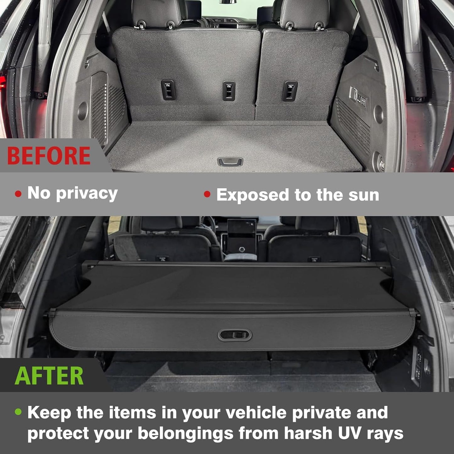 Muslogy Cargo Cover Rear Trunk Retractable Compatible with 2024 2025 GMC Acadia & Chevy Traverse & 2025 Buick Enclave Accessories Trunk Cargo Cover Privacy Security Shield Shade Luggage Cover