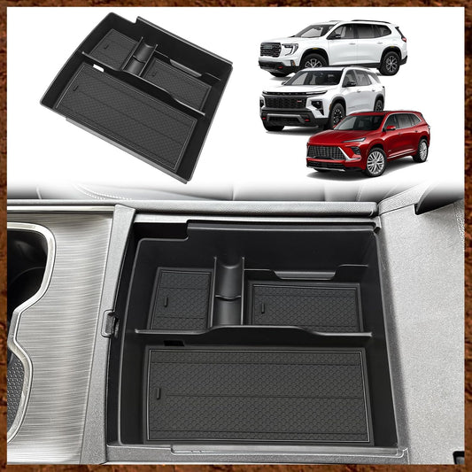 Muslogy Center Console Organizer Compatible with 2024 2025 GMC Acadia & Chevy Traverse & 2025 Buick Enclave Accessories Middle Console Storage Box Armrest Insert Tray Cable Holder ABS Material