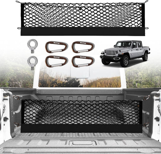 Muslogy Truck Bed Cargo Net Compatible with Jeep Gladiator 2020-2024 2025 JT Accessories Storage Organizer Pickup Truck Bed Envelope Style Cargo Net with Heavy Duty Carabiners 13