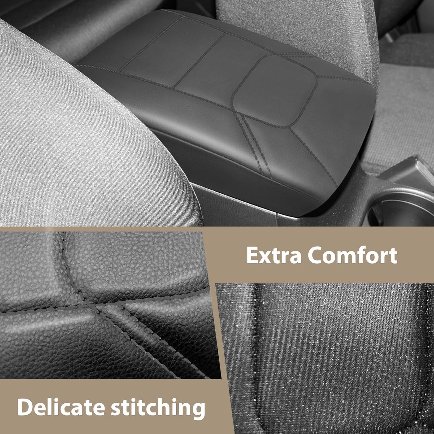 Muslogy Armrest Pad Center Console Cover Compatible with Mazda CX-5 2025 2024 2023-2017 CX5 Accessories Middle Console Cover Cushion Vegan Leather Armrest Lid Protector (Black/Whtie Stitching)