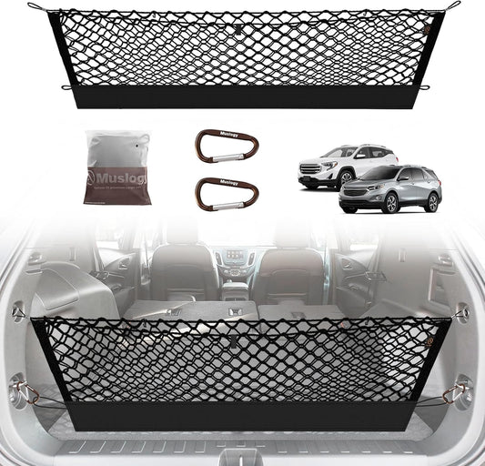Muslogy Envelope Style Trunk Cargo Net Compatible with 2018-2024 Chevy Equinox & GMC Terrain Accessories Custom Fit Trunk Organizer Upgraded Mesh Storage Luggage Net with Metal Hooks